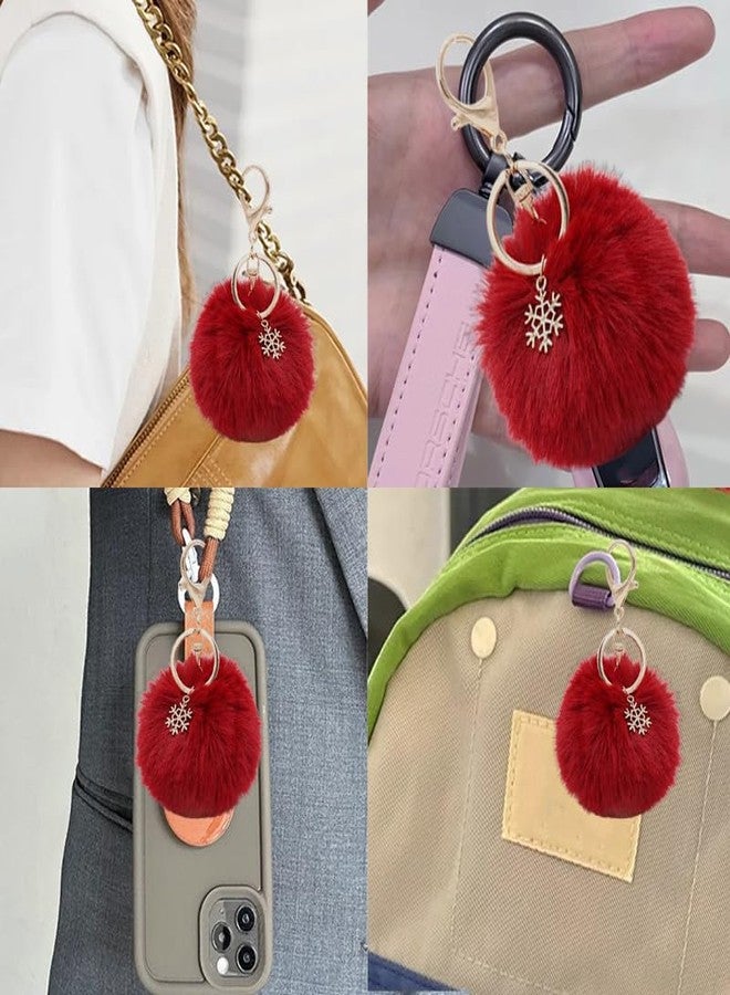 Borhmty Furry Fluffy Keychain for Backpack Bag Purse Christmas Furrry Ball Keychain for Women Red Snow Artificial Fur Ball Keychain Christmas Gifts for Women Girls Sister Bestie Purse Keychain Charms - Image 4